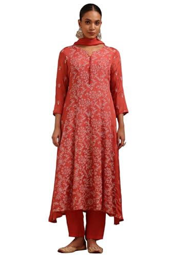 Soch Womens Peach Chinon Embroidered Suit Set With Sequins