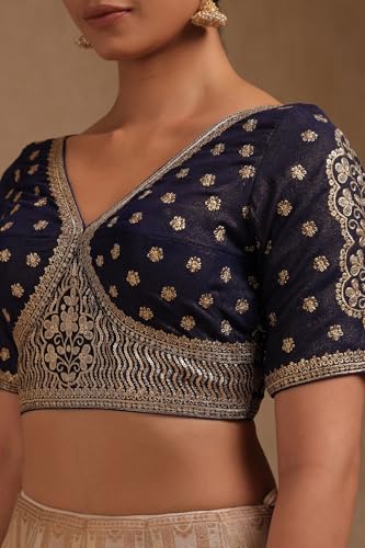 Soch Womens Navy Blue Georgette Embroidered Padded Blouse with Zari