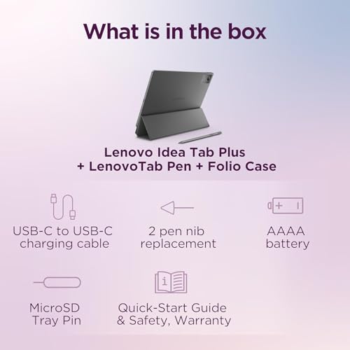 Lenovo 12.1″ Idea Tab Plus, 2.5K Touchscreen, 90Hz Lightweight Tablet, MediaTek Dimensity 6400, 8 GB RAM 256 GB Storage(128GB UFS+128GB SD Card), Integrated Arm Mali-G57 MC2, Tab Pen and Folio Case