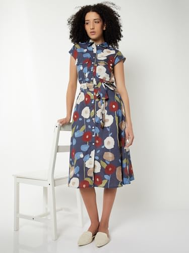 Max Women Printed Midi Dress(Blue_L)
