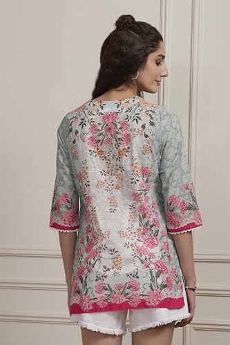 Biba Women Blue Cotton Printed Straight Short Kurta_42