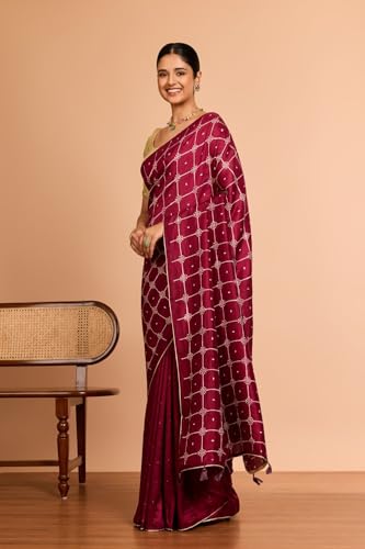 Taneira Women Dark Pink Murshidabad Pure Silk Mukaish Saree with Unstitched Blouse Piece (SAIH01AC1469-Dark Pink)