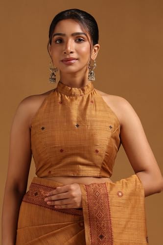 Soch Womens Rust Chanderi Woven Design Saree