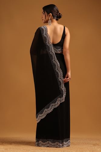Soch Womens Black Georgette Saree With Stone Work