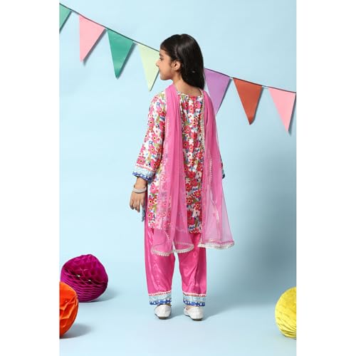 BIBA Printed Viscose Straight Fit Girls Kurta Salwar Dupatta Set (PINK, 4-5Y)