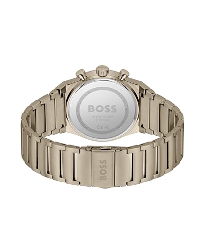 BOSS Candor Chrono Qtz Fashion Chrono Olive Green Round Dial Men's Watch|Ionic Plated Beige Gold Steel Material|Gold Color Band - 1514222