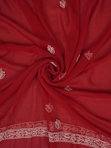 Ada Hand Embroidered Lucknowi Chikankari Unstitched Georgette Dress Material Suit Piece with Dupatta for Women 01A873546 Red