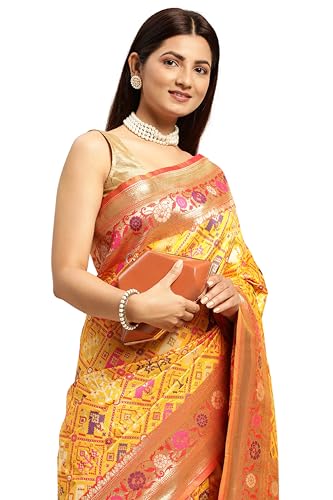 AMIRAT Woven Design Zari Work Pure Patola Silk Saree for Women With Unstitched Blouse Piece | heavy Patola Saree (Yellow)