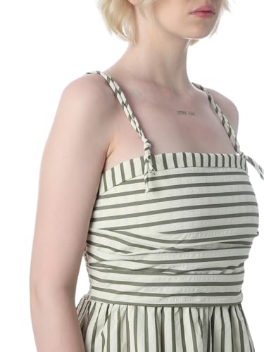 ONLY Women's Striped Fit and Flare Light Green Dress