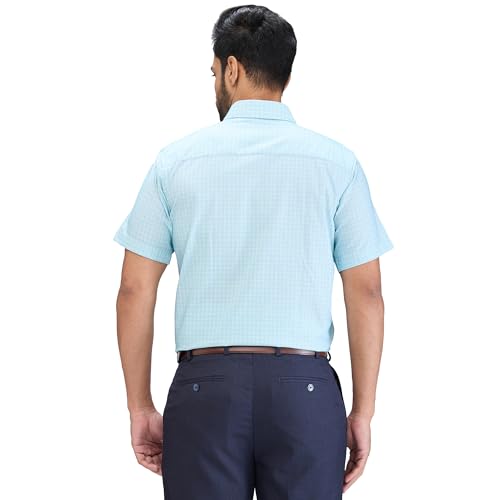 Raymond Men's Contemporary Fit Checks Pattern Pure Cotton Semi Cut Away Collar Half Sleeve Formal Shirt (Size: 44)-RMSY12320-N3 Medium Green