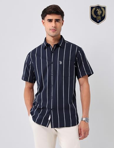 U.S.Polo Association Men's Vertical Striped 135Th Shirt (USSHT3128H_Navy_39)