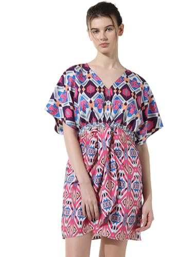 ONLY Women Printed Viscose Blend Above Knee Purple Wrap Dress