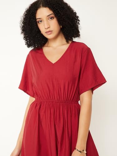 Max Women Solid A-line Dress (Red_XS)