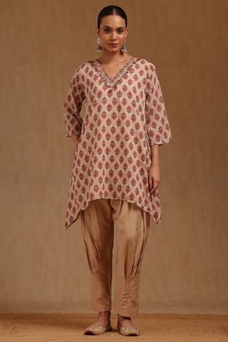 Soch Womens Beige Georgette Floral Print Suit Set With Mirror Work