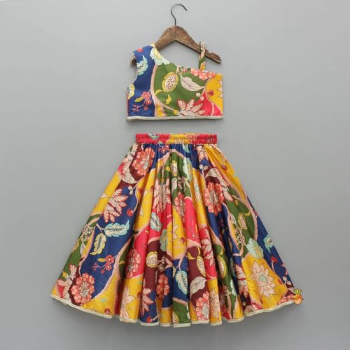 SHV DESIGNER Traditional Girls Floral Print Lehenga Choli Set | Multicolor Rayon Slub Ethnic Wear for Kids Baby-2005 Multicolor-3-4 Y