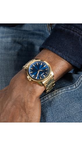 GUESS Stainless Steel Analog Blue Dial Men's Watch-Gw0718G2, Band Color-Gold