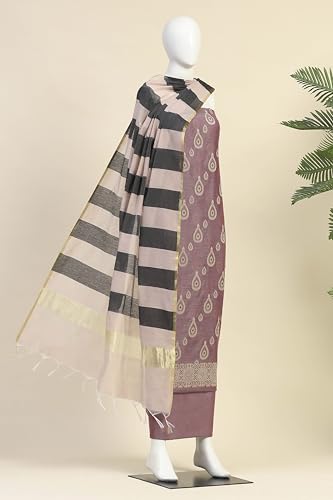 Biba Women Beige Cotton Unstitched Suit Set_FREE SIZE