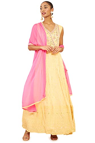 Soch Women Beige Art Silk Embroidered Gown