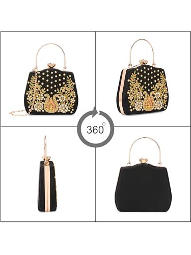 TOOBA Handicraft Beautiful Bling Box Clutch Bag Purse for Bridal, Wedding Bag for Women & Girls Black