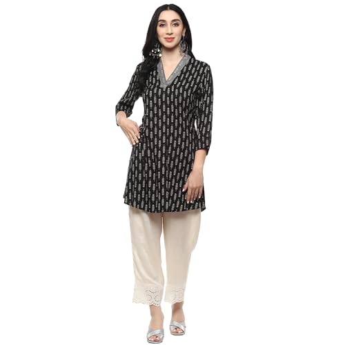 BIBA Women Rayon Regular Printed Short_Kurta Mix and Match(TOP & TUNICS20206_Black_34)