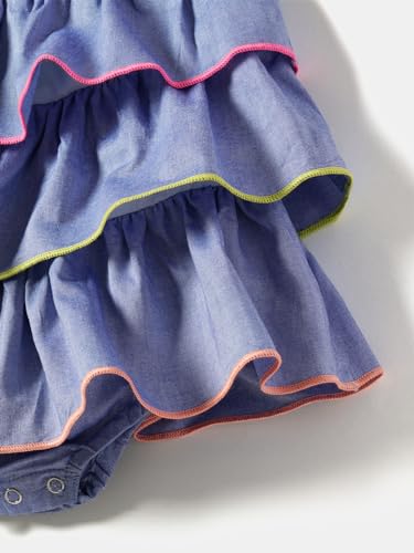 Nauti nati Baby Girls Blue Embroidered Layered Square Neck Smocking Pure Cotton Casual Dress Above The Knee NN321-016