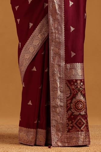Soch Womens Wine Dola Silk Woven Design Saree