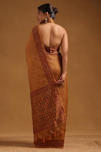 Soch Womens Rust Chanderi Woven Design Saree
