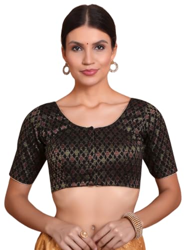 S SALWAR STUDIO Black Brocade Round Neck Readymade Blouse