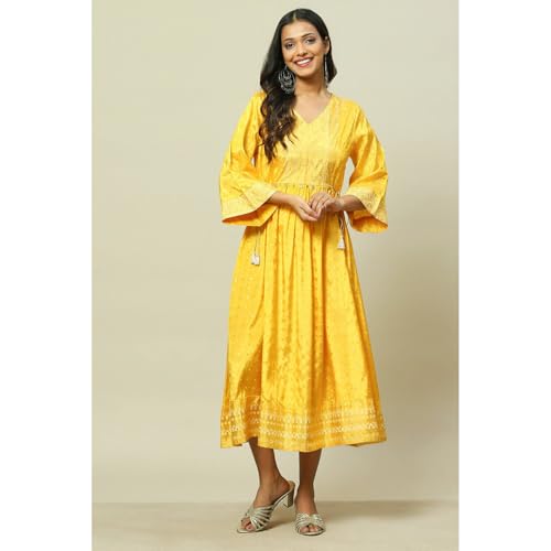 Rangriti Women Mustard Liva Kalidar Dress_36