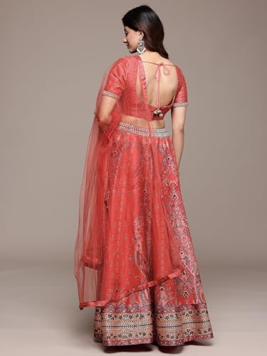 Aarke Ritu Kumar Red Tuberose Square Neck Blouse With Lehanga And Dupatta