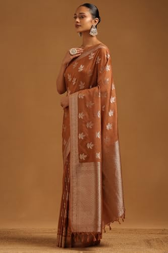Soch Womens Earth Viscose Silk Floral Zari Woven Saree