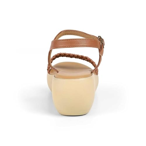 tresmode LEVE Tan Women's Dress Wedge Sandals in Size 6 UK / 39 EU