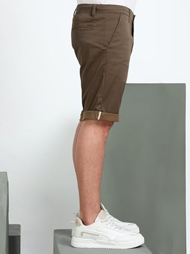 BEEVEE Men’s Casual Brown Printed Cotton Lycra Shorts | Mid Rise, Knee Length, 4 Pockets, Drawstring Closure, Regular Fit