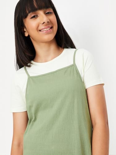 Max Girl's Pure Cotton A-Line Midi Dress (S25EDR11_Olive Green