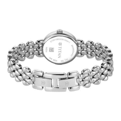 Titan Serein Quartz Analog 3Hands Display Blue Dial Silver Metal Strap Watch for Women - 95386SM01