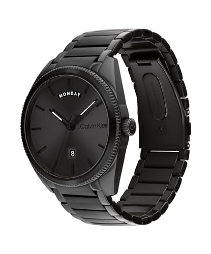 Calvin Klein Progress Qtz Basic Calendar Grey Round Dial Men's Watch|Ionic Plated Black Steel Material|Black Color Band - 25200448