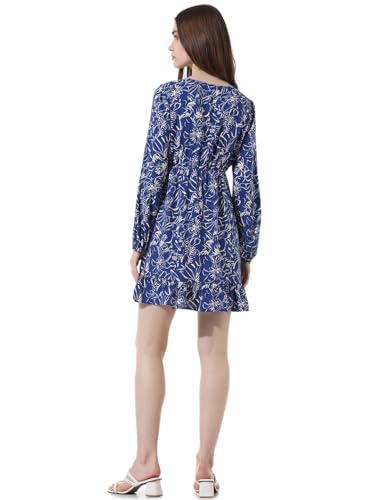 ONLY Women Printed Viscose Above Knee Blue A-line Dress