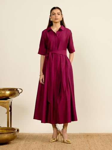 Aarke Ritu Kumar Purple Vinayak Solid Fit & Flare Full Sleeves Long Dress