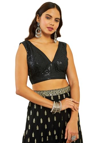 Soch Womens Black Tussar Embellished Blouse with Sequins(8907175694800)
