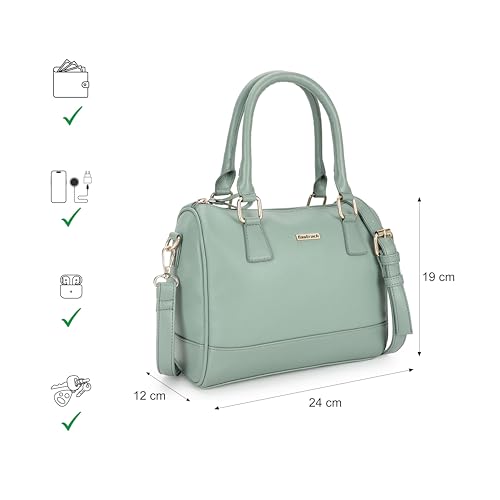 Fastrack Women Carryall Satchel with Top Handles and Adjustable Shoulder Strap - Stylish Barrel Bag with Secure Zip Closure for Everyday Use, Green
