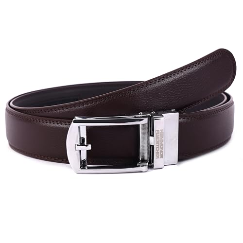 HAMMONDS FLYCATCHER Genuine Leather Belt for Men - Perfect for Formal and Casual Wear - Adjustable Waistband up to 46 Inches - Autolock Belt for Formal and Casual Wear - Nickel Brown