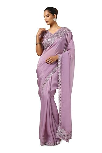 Soch Womens Lavender Organza Embroidered Saree With Sequins