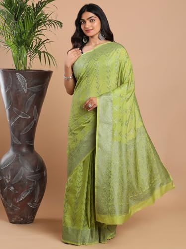 Kalyan Silks Black & Silver Buttas Yellowish Green Saree