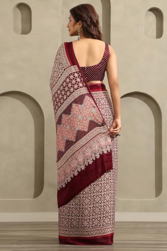 Soch Womens Maroon Viscose Blend Ajrak Printed Saree