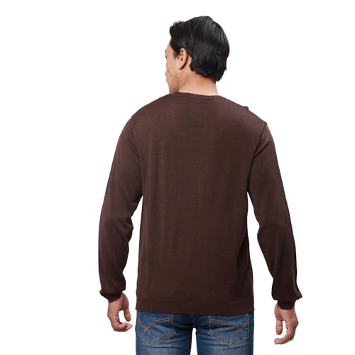 Park Avenue Men's Regular Fit Acrylic Wool Blend Full Sleeve V Neck Checks Pattern Dark Brown Casual Sweater (Size: S)-PCWA00267-O8