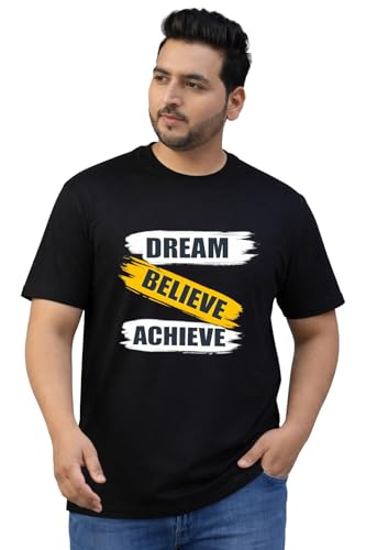 THE SOUTH STORE Men's Black Round Neck Half Sleeve Printed Plus Size T-Shirt | Believe