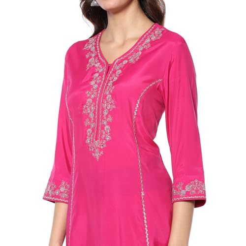 BIBA Women's Modal Kurta Sets (SKDASRT9606AW24FUS_Fuchsia