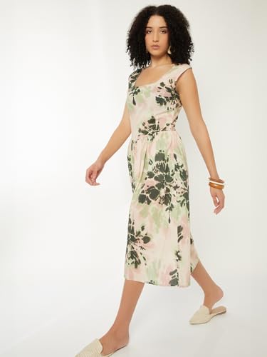 Max Women Printed A-line Midi Dress(Green_XL)