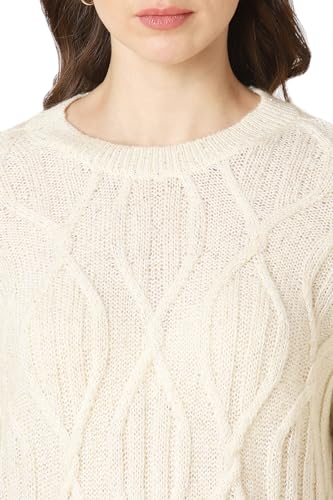 Allen Solly Women's Acrylic Crew Neck Sweater (AHSWCRGFC68593_Cream