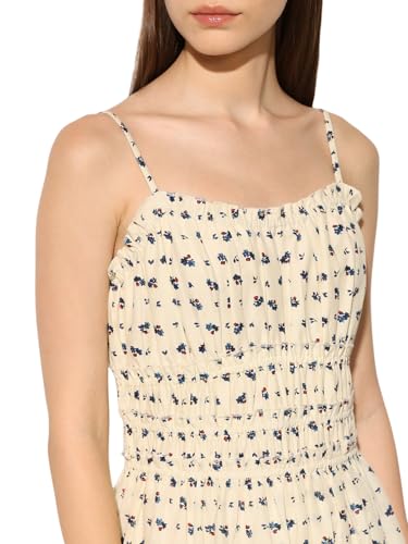 ONLY Women's Floral Print Fit and Flare Beige Dress